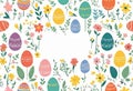 Vector illustration of colorfully painted Easter eggs and spring flowers. Easter decorations,