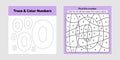 Coloring book number for kids. Worksheet for preschool, kindergarten and school age. Trace line. Write and color a null.