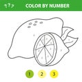 Vector illustration coloring by numbers educational game with cartoon lemon Royalty Free Stock Photo