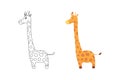 Vector illustration coloring pages animals - giraffe. Cute cartoon trendy design little giraffe Royalty Free Stock Photo