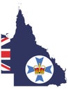 Combined Map and Flag of the Australian State of Queensland Royalty Free Stock Photo