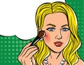 Vector illustration in comic art style of pretty woman with blush brush.