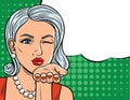 Vector illustration in comic art style of pretty woman with winking eye. Royalty Free Stock Photo