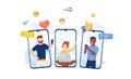 Vector illustration, communication phone, people and social networks. People communicate via social network, mobile talk