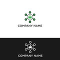 Vector illustration of company logo with scientific symbols and leaves