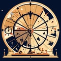 Vector illustration of a compass on a dark background. The concept of navigation. AI generated