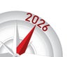 Vector illustration of a compass with the needle pointing to 2026 Royalty Free Stock Photo