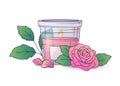 Vector illustration of composition with scented candle with rose flower. Royalty Free Stock Photo