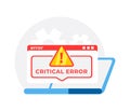 Vector illustration of a computer error message, depicting a critical alert with warning sign on a browser window