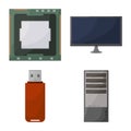 Vector illustration of computer and hardware sign. Set of computer and component stock symbol for web. Royalty Free Stock Photo
