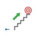 Vector icon concept of dart, arrow showing top of stairs and bulls eye target