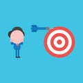 Vector illustration concept of businessman character with bulls eye and dart miss the target on blue background
