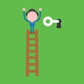 Vector illustration concept of businessman character climb to top of wooden ladder and unlock with key