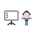 Vector illustration of businessman character with presentation chart and check marks and giving thumbs-up. Color and black Royalty Free Stock Photo