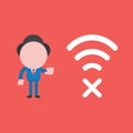 Vector illustration concept of businessman character with wireless wifi symbol and x mark