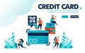 Vector illustration concept of credit card. People apply for credit card loan at bank. Pay bill and installment with a credit card