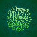 Vector illustration concept of Happy Saint Patriks Day phrase word lettering icon on green background.