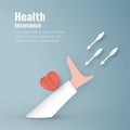 Vector illustration in concept of health insurance. Template design is on pastel blue background for cover, web banner, poster,