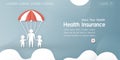 Vector illustration in concept of health insurance. Template design is on pastel blue background for cover, web banner, poster,