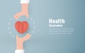 Vector illustration in concept of health insurance. Template design is on pastel blue background for cover, web banner, poster,