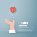 Vector illustration in concept of health insurance. Template design is on pastel blue background for cover, web banner, poster,