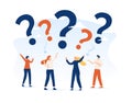 Vector illustration, concept illustration of people frequently asked questions around question marks, answer to question metaphor Royalty Free Stock Photo