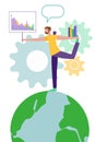 Vector illustration of the concept of life and work balance, of meditation and yoga during working hours, thought