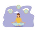 Vector illustration, concept of meditation during working hours, break, health benefits of the body, mind and emotions, thought Royalty Free Stock Photo