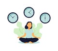 Vector illustration, concept of meditation during working hours, break, health benefits of the body