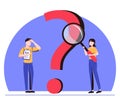 Vector illustration, concept illustration of people frequently asked questions around question marks, answer to question metaphor Royalty Free Stock Photo