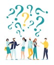 Vector illustration, concept illustration of people frequently asked questions around question marks, answer to question metaphor Royalty Free Stock Photo