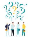 Vector illustration, concept illustration of people frequently asked questions around question marks, answer to question metaphor Royalty Free Stock Photo