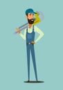 Vector Illustration Concept Plumber Service. Vector Image Cartoon Character Plumbing based on Large Wrench Lifting Finger Up