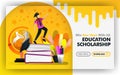 Vector illustration concept. Yellow banner website about educational scholarship. bachelor try to reach stars are surrounded by gl Royalty Free Stock Photo