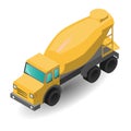 Vector illustration of the concrete mixers concrete transportation, construction isometric graphics plane