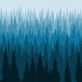 Vector Coniferous forest background, pine trees silhouette template.