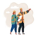 Vector illustration of construction and civil engineering industry characters construction workers. Man and woman in