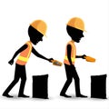 Vector illustration of construction workers silhouettes isolated on a white background. Royalty Free Stock Photo