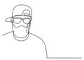 Continuous line drawing of bearded man in cap