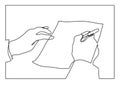 Continuous line drawing of hands writing