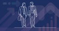 Continuous line drawing of two walking businessmen
