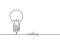 Vector illustration of continuous one line drawing of electric light bulb with Idea word. Creative thinking concept of idea Royalty Free Stock Photo