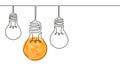 Vector illustration of continuous one line drawing of hanging shining electric light bulbs. Creative concept of idea Royalty Free Stock Photo