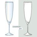 Vector illustration with contour champaign glass or flute in black and color isolated on white background. Royalty Free Stock Photo