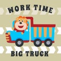 Vector illustration of contruction vehicle with cute litle animal driver. Can be used for t-shirt print kids wear fashion design