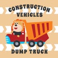 Vector illustration of contruction vehicle with cute litle animal driver. Can be used for t-shirt print kids wear fashion design