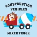 Vector illustration of contruction vehicle with cute litle animal driver. Can be used for t-shirt print kids wear fashion design