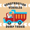 Vector illustration of contruction vehicle with cute litle animal driver. Can be used for t-shirt print kids wear fashion design