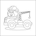 Vector illustration of contruction vehicle with cute litle animal driver. Creative vector Childish design for kids activity