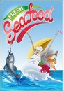 Vector illustration. Cook the tuna catches in the